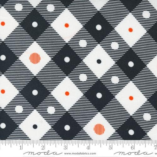 Too Cute to Spook Lift Your Spirits 22425 Black Cat - Moda Fabrics - Halloween Checks Plaid Diagonal Dots  - Quilting Cotton Fabric