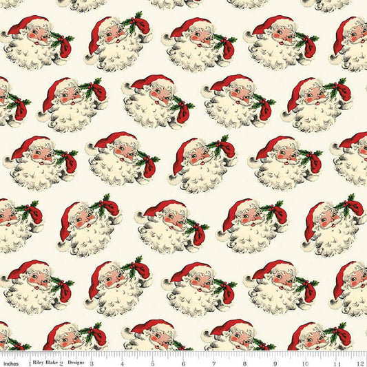 Fat Quarter End of Bolt - SALE Old Fashioned Christmas Santa C12131 Cream - Riley Blake Designs - Santas Santa Claus - Quilting Cotton