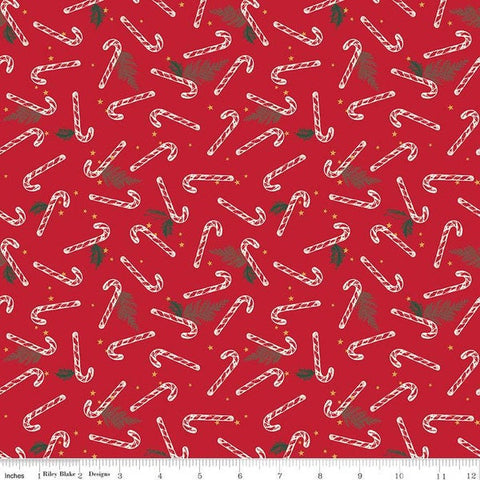 Old Fashioned Christmas Candy Canes C12134 Red - Riley Blake - Pine Needles Stars - Quilting Cotton Fabric