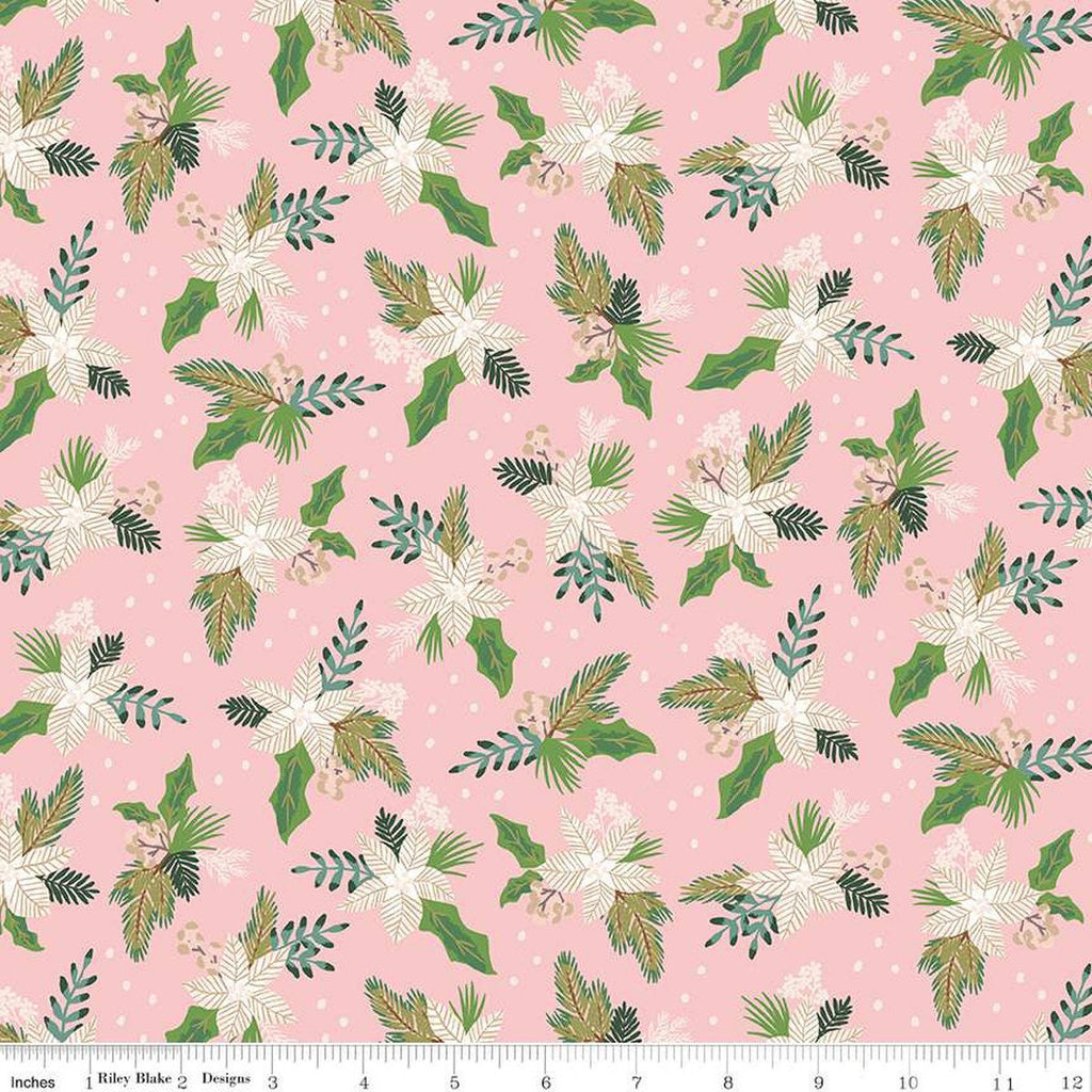 Christmas Village Winter Blooms C12241 Pink - Riley Blake Designs - Floral Flowers - Quilting Cotton Fabric