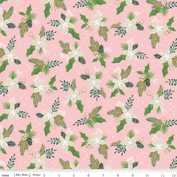 SALE Christmas Village Winter Blooms C12241 Pink - Riley Blake Designs - Floral Flowers - Quilting Cotton Fabric