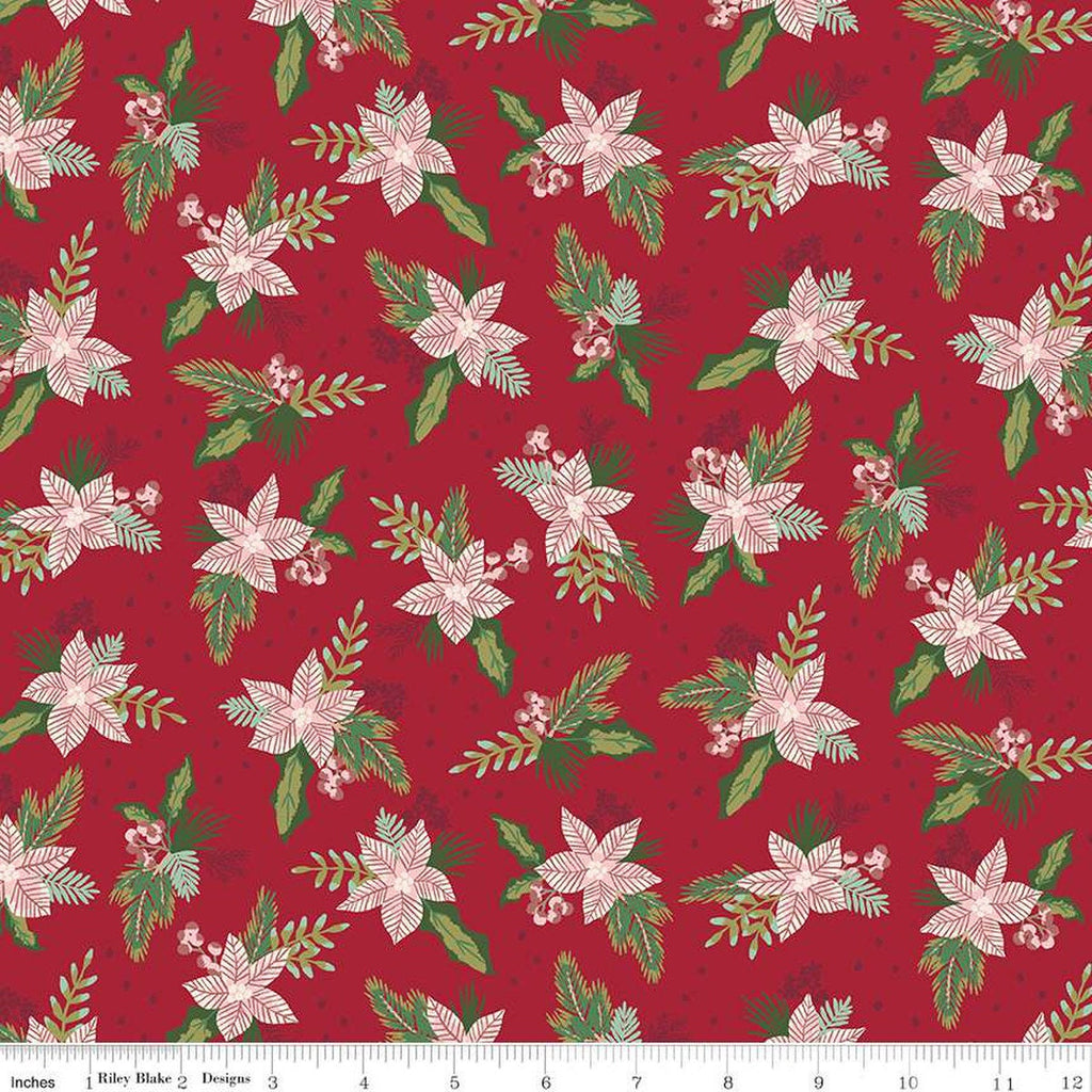 CLEARANCE Christmas Village Winter Blooms C12241 Red - Riley Blake - Floral Flowers - Quilting Cotton Fabric