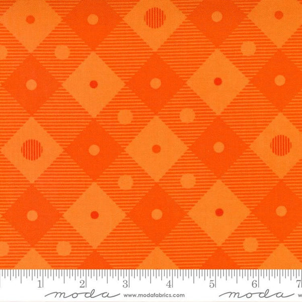 Too Cute to Spook Lift Your Spirits 22425 Orange Tonal - Moda Fabrics - Halloween Check Plaid Diagonal Dots  - Quilting Cotton Fabric