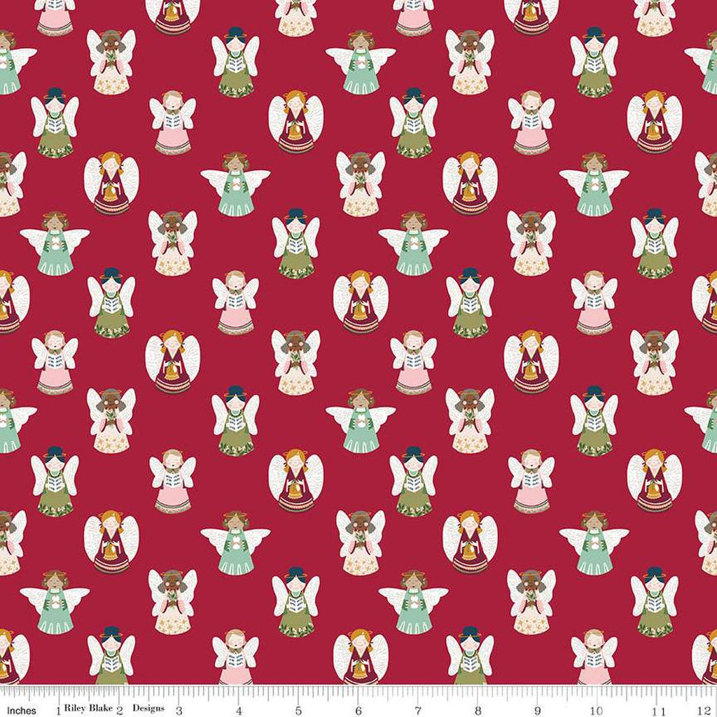 34" End of Bolt - CLEARANCE Christmas Village Angels C12244 Red - Riley Blake Designs - Quilting Cotton Fabric