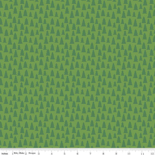 DEAL Christmas Village Trees C12245 Green - Riley Blake Designs - Pine Trees Tone-on-Tone - Quilting Cotton Fabric