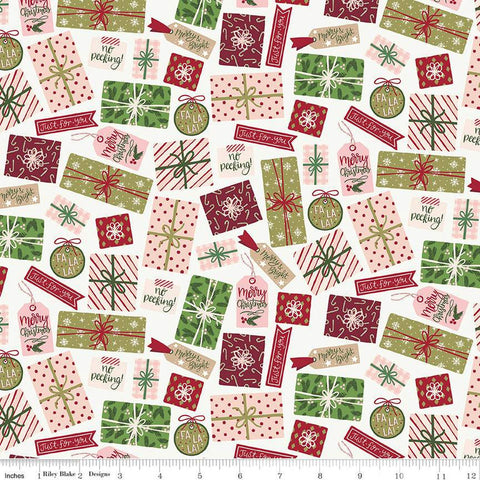 CLEARANCE Christmas Village Pretty Presents C12243 Off White - Riley Blake - Gifts Gift Tags - Quilting Cotton Fabric