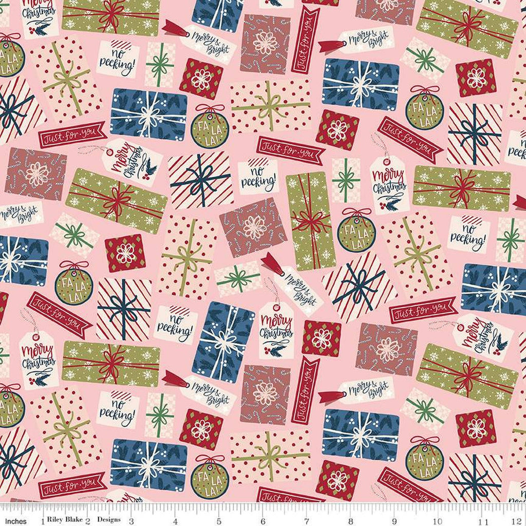 14" end of bolt - CLEARANCE Christmas Village Pretty Presents C12243 Pink - Riley Blake Designs - Gifts Gift Tags - Quilting Cotton Fabric