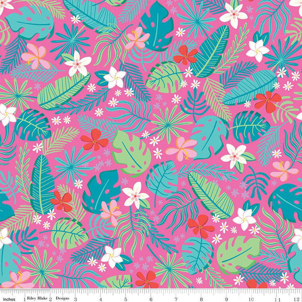 CLEARANCE Sunshine Blvd Main C12100 Fuchsia - Riley Blake Designs - Sunshine Boulevard Floral Flowers Leaves Pink - Quilting Cotton Fabric