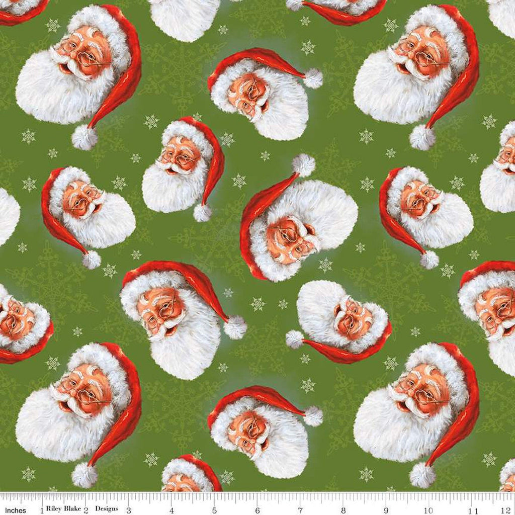 CLEARANCE Picture a Christmas Santa Toss CD12371 Green - Riley Blake Designs - DIGITALLY PRINTED Santas Snowflakes - Quilting Cotton