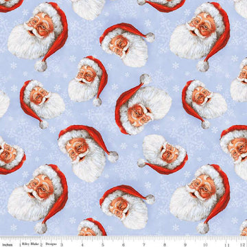 CLEARANCE Picture a Christmas Santa Toss CD12371 Sky - Riley Blake Designs - DIGITALLY PRINTED Santas Snowflakes Blue - Quilting Cotton