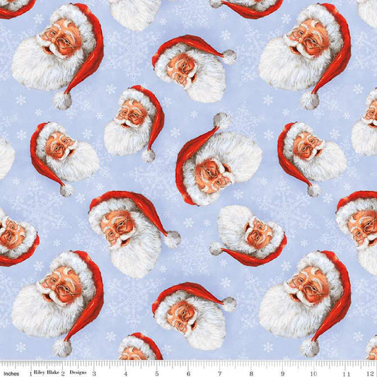CLEARANCE Picture a Christmas Santa Toss CD12371 Sky - Riley Blake Designs - DIGITALLY PRINTED Santas Snowflakes Blue - Quilting Cotton