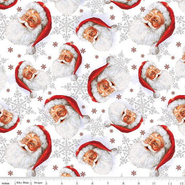 SALE Picture a Christmas Santa Toss CD12371 White - Riley Blake Designs - DIGITALLY PRINTED Santas Snowflakes  - Quilting Cotton Fabric