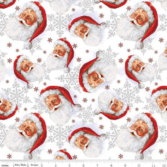 SALE Picture a Christmas Santa Toss CD12371 White - Riley Blake Designs - DIGITALLY PRINTED Santas Snowflakes  - Quilting Cotton Fabric