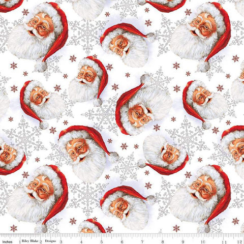 SALE Picture a Christmas Santa Toss CD12371 White - Riley Blake Designs - DIGITALLY PRINTED Santas Snowflakes  - Quilting Cotton Fabric