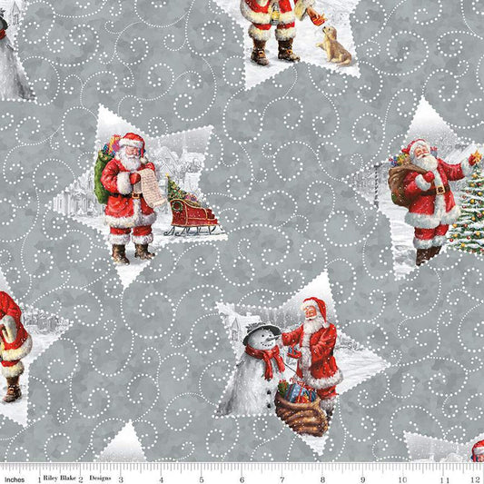 20" End of Bolt - SALE Picture a Christmas Star Santas CD12372 Gray - Riley Blake - DIGITALLY PRINTED Santa Flourishes - Quilting Cotton