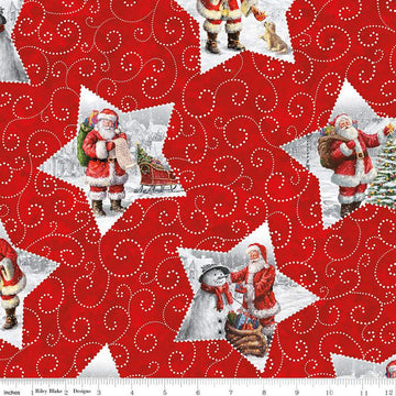 SALE Picture a Christmas Star Santas CD12372 Red - Riley Blake Designs - DIGITALLY PRINTED Santa Vignettes - Quilting Cotton Fabric