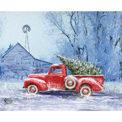 SALE Picture a Christmas Red Truck Panel PD12373 - Riley Blake Designs - DIGITALLY PRINTED Barn Tree Winter Snow - Quilting Cotton Fabric