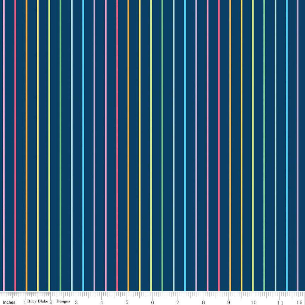 Sunshine Blvd Stripes C12103 Navy - Riley Blake Designs - Sunshine Boulevard Stripe Striped Blue - Quilting Cotton Fabric