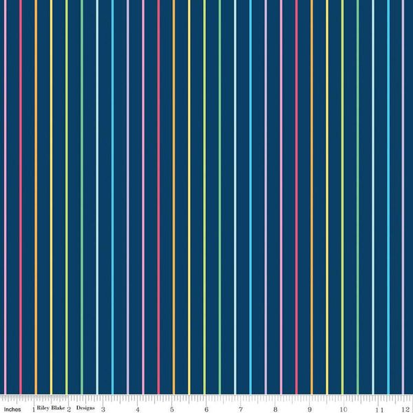 SALE Sunshine Blvd Stripes C12103 Navy - Riley Blake Designs - Sunshine Boulevard Stripe Striped Blue - Quilting Cotton Fabric