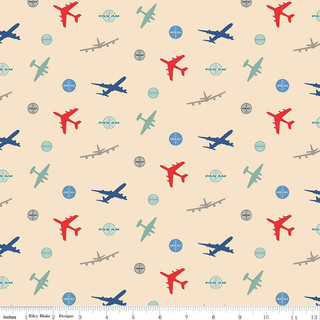 Pan Am Airplanes C12121 Vanilla - Riley Blake Designs - Logo Planes - Quilting Cotton Fabric