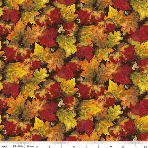 Fat quarter end of Bolt - CLEARANCE Fall Barn Quilts Foliage CD12202 Brown - Riley Blake - DIGITALLY PRINTED Leaf - Quilting Cotton Fabric