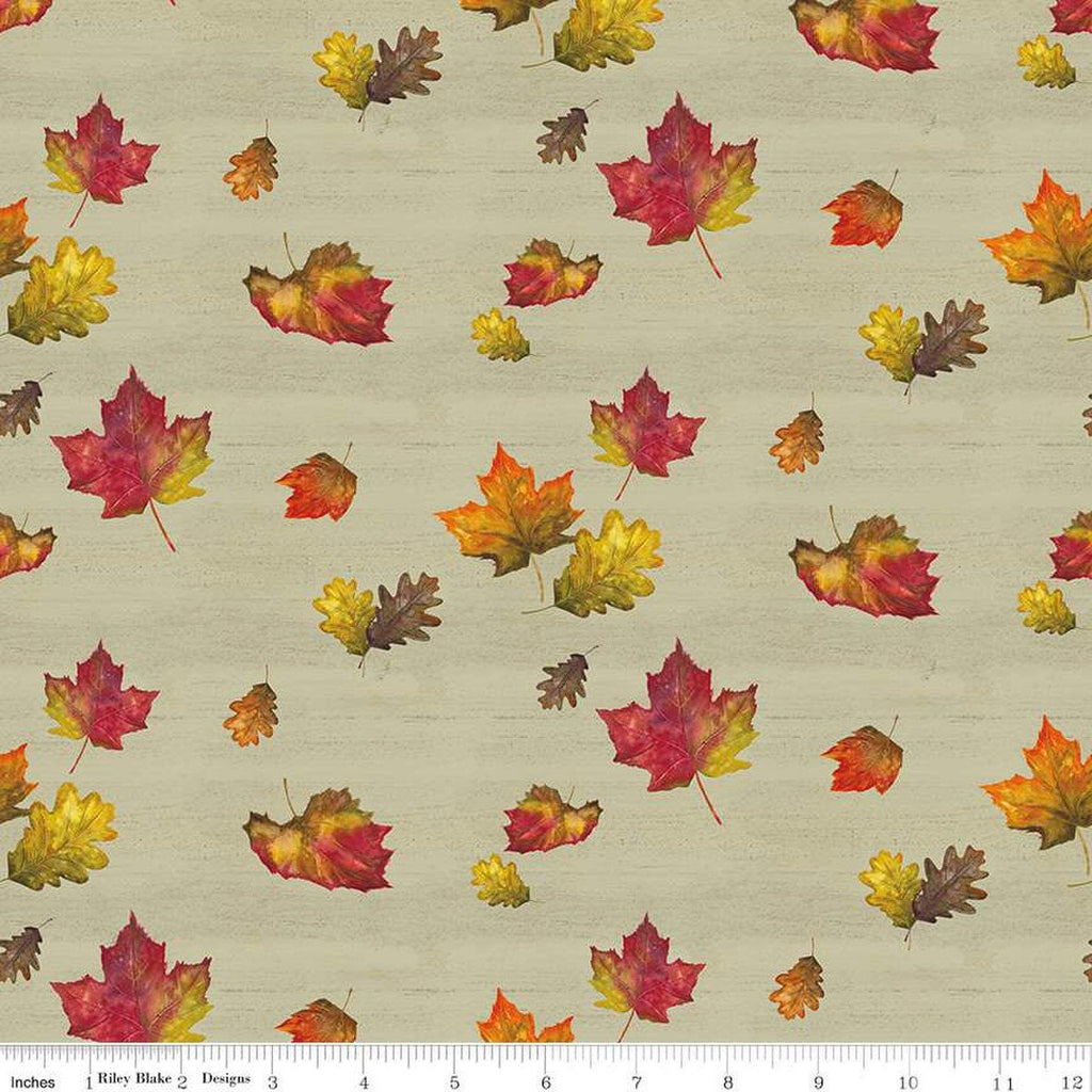SALE Fall Barn Quilts Leaf Toss CD12203 Olive - Riley Blake Designs - DIGITALLY PRINTED Autumn Leaves - Quilting Cotton