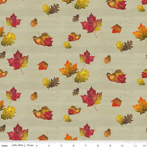 CLEARANCE Fall Barn Quilts Leaf Toss CD12203 Olive - Riley Blake Designs - DIGITALLY PRINTED Autumn Leaves - Quilting Cotton