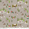 SALE Winter Wonder Winter Scene C12061 Gray - Riley Blake Designs - Christmas Cabins Trees Snowmen Skating - Quilting Cotton Fabric