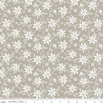 Winter Wonder Tonal C12065 Gray - Riley Blake Designs - Christmas Floral White Flowers Leaves Berries - Quilting Cotton Fabric