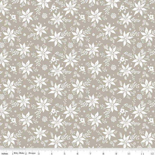 Winter Wonder Tonal C12065 Gray - Riley Blake Designs - Christmas Floral White Flowers Leaves Berries - Quilting Cotton Fabric