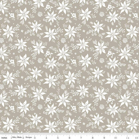 Winter Wonder Tonal C12065 Gray - Riley Blake Designs - Christmas Floral White Flowers Leaves Berries - Quilting Cotton Fabric