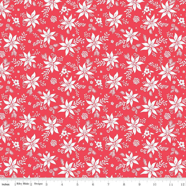 SALE Winter Wonder Tonal C12065 Red - Riley Blake Designs - Christmas White Flowers Leaves Berries  - Quilting Cotton Fabric