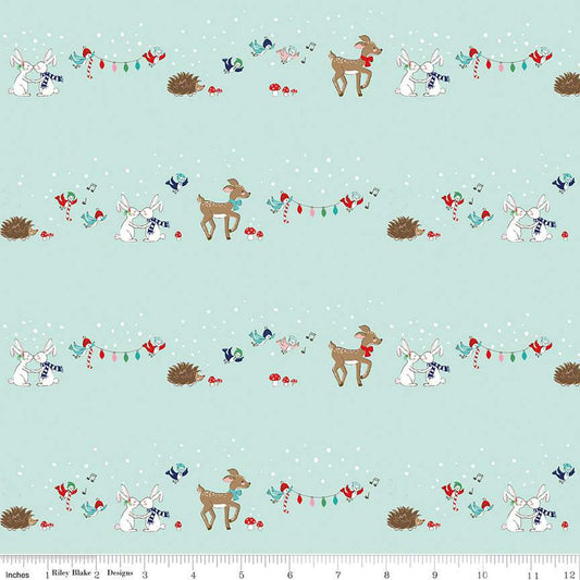 DEAL Pixie Noel 2 Animals C12111 Mint - Riley Blake Designs - Christmas Deer Rabbits Birds Hedgehogs Mushrooms - Quilting Cotton Fabric