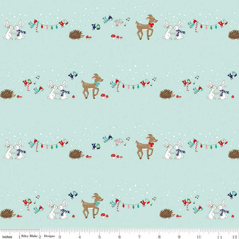 Pixie Noel 2 Animals C12111 Mint - Riley Blake Designs - Christmas Deer Rabbits Birds Hedgehogs Mushrooms - Quilting Cotton Fabric