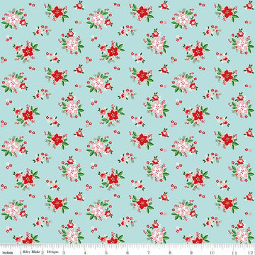 SALE Pixie Noel 2 Poinsettias C12113 Aqua - Riley Blake Designs - Christmas Floral Flowers - Quilting Cotton Fabric