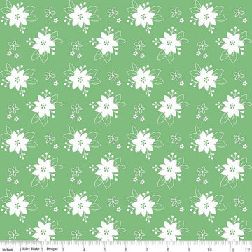 SALE Pixie Noel 2 Floral C12116 Green - Riley Blake Designs - Christmas White Flowers - Quilting Cotton Fabric