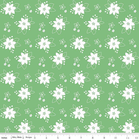 DEAL Pixie Noel 2 Floral C12116 Green - Riley Blake Designs - Christmas White Flowers - Quilting Cotton Fabric