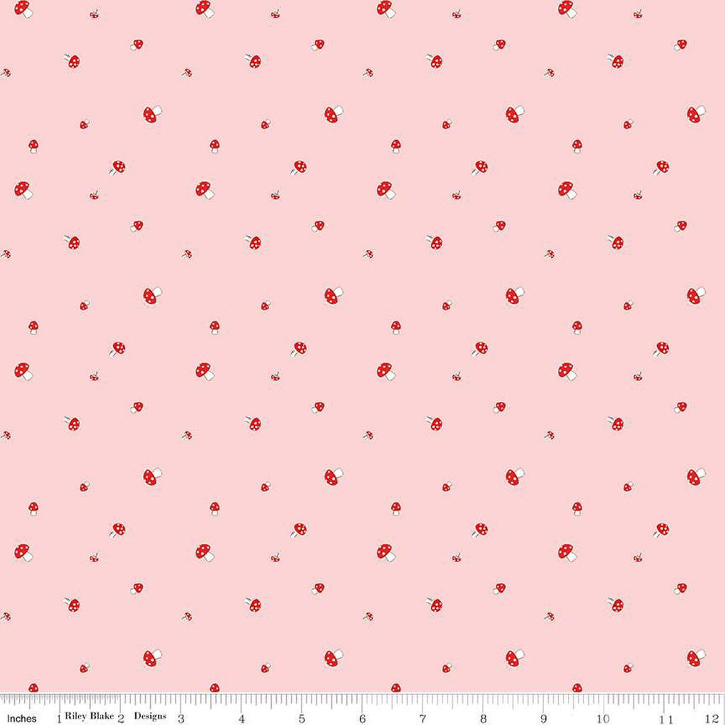 SALE Pixie Noel 2 Mushrooms C12117 Pink - Riley Blake Designs - Christmas - Quilting Cotton Fabric