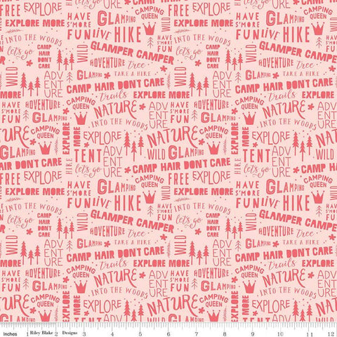 SALE Glamp Camp Camp Phrases C12354 Pink - Riley Blake Designs - Glam Camping Glamping Text Icons - Quilting Cotton Fabric