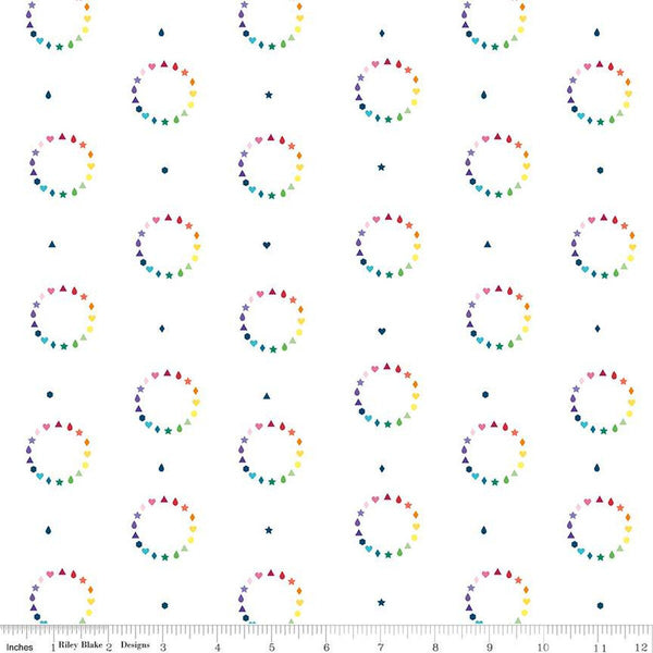 9" End of Bolt - SALE Imagine Color Wheel C12161 White - Riley Blake Designs - Geometric Circles - Quilting Cotton Fabric