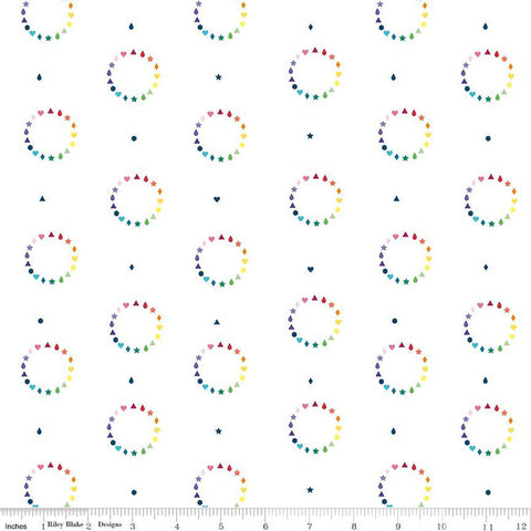 9" End of Bolt - SALE Imagine Color Wheel C12161 White - Riley Blake Designs - Geometric Circles - Quilting Cotton Fabric