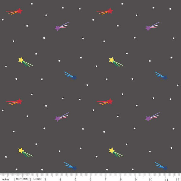 SALE Imagine Shooting Stars C12163 Charcoal - Riley Blake Designs - Star - Quilting Cotton Fabric