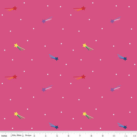 Fat Quarter End of Bolt - CLEARANCE Imagine Shooting Stars C12163 Hot Pink - Riley Blake Designs - Star - Quilting Cotton Fabric