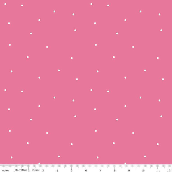 CLEARANCE Imagine Hexie Sprinkle C12166 Hot Pink - Riley Blake Designs - Small White Hexagons Hexies - Quilting Cotton Fabric