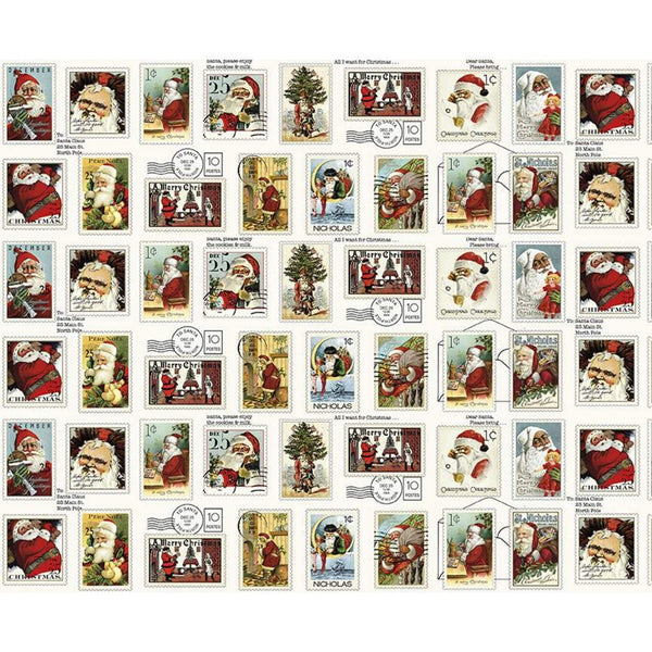 SALE Nicholas Postage Stamps CD12333 - Riley Blake - Christmas Santa Claus Vintage DIGITALLY PRINTED - Quilting Cotton