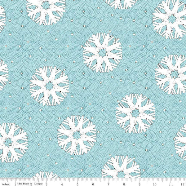 SALE Nicholas Snowflake Dots C12337 Blue - Riley Blake Designs - Christmas Winter White Snowflakes Dots - Quilting Cotton Fabric