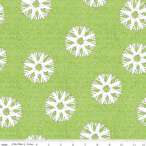 SALE Nicholas Snowflake Dots C12337 Green - Riley Blake Designs - Christmas Winter White Snowflakes Dots - Quilting Cotton Fabric