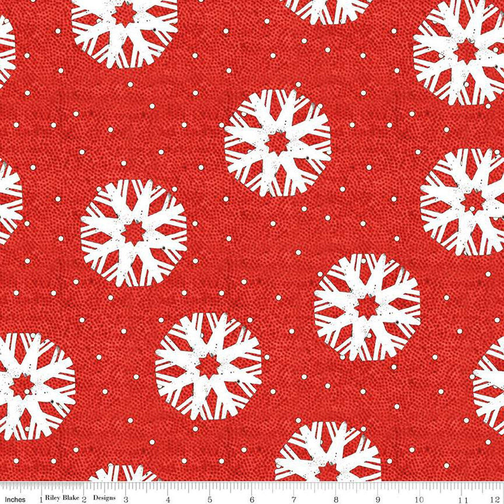 Nicholas Snowflake Dots C12337 Red - Riley Blake Designs - Christmas Winter White Snowflakes Dots - Quilting Cotton Fabric