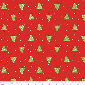 SALE Nicholas Tiny Trees C12339 Red - Riley Blake Designs - Christmas Pine Trees Dots - Quilting Cotton Fabric