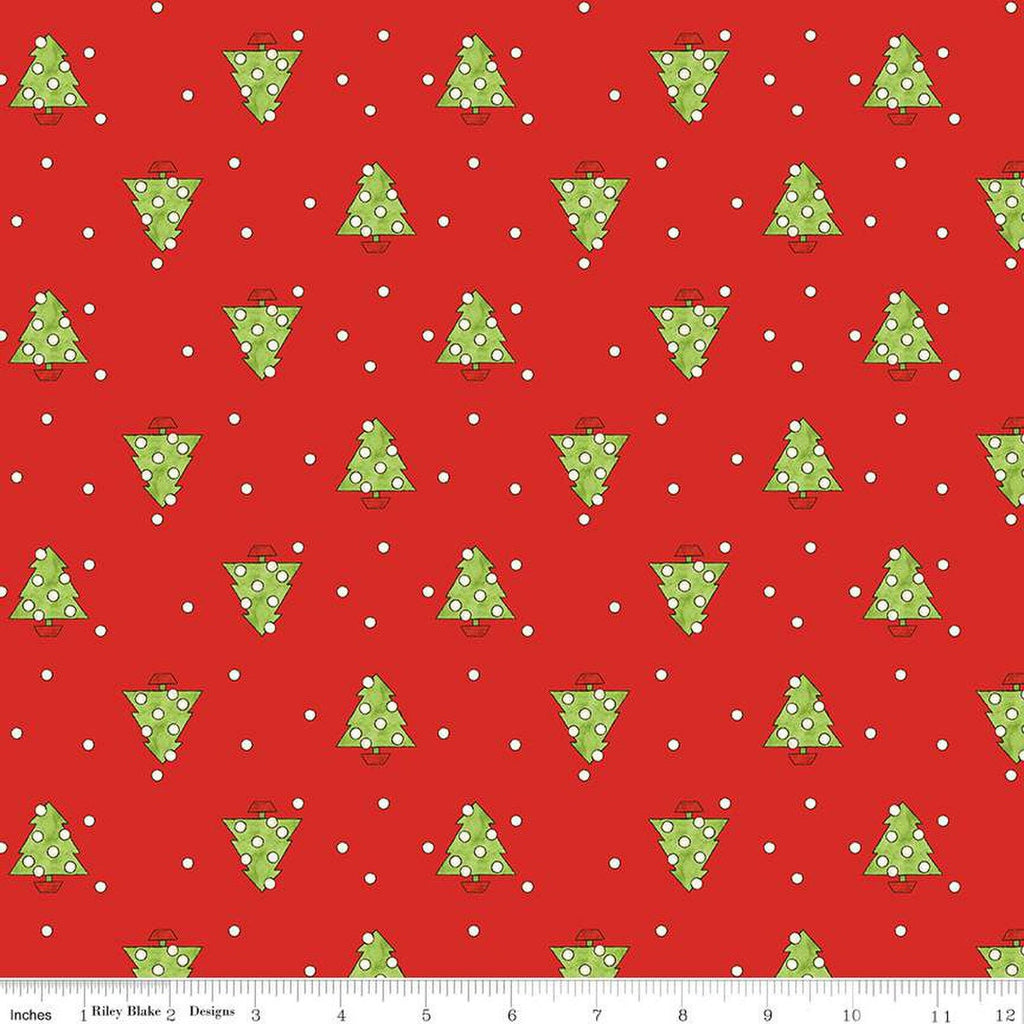 Nicholas Tiny Trees C12339 Red - Riley Blake Designs - Christmas Pine Trees Dots - Quilting Cotton Fabric
